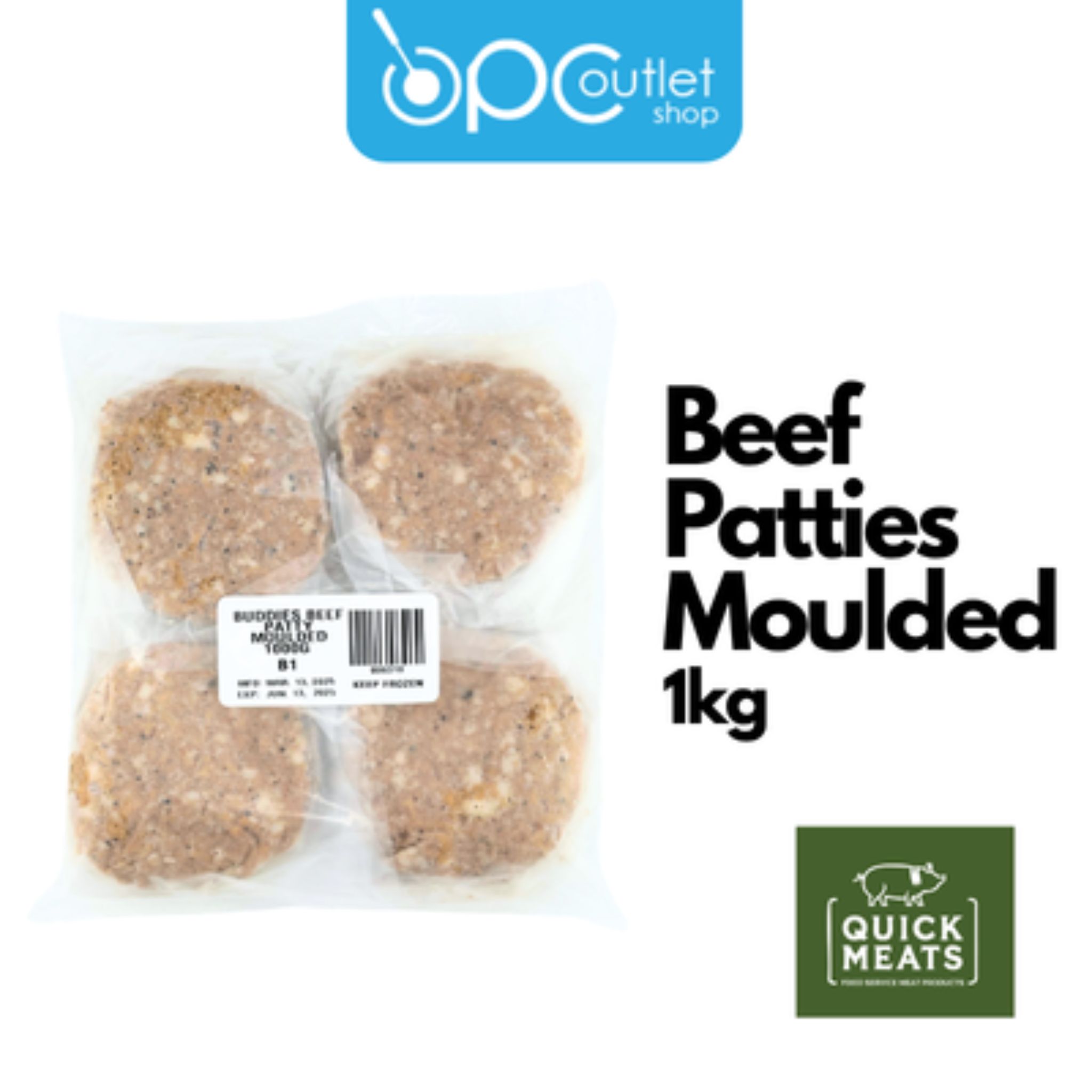Quickmeats Beef Burger Patties Moulded Fresh 20sx1000g